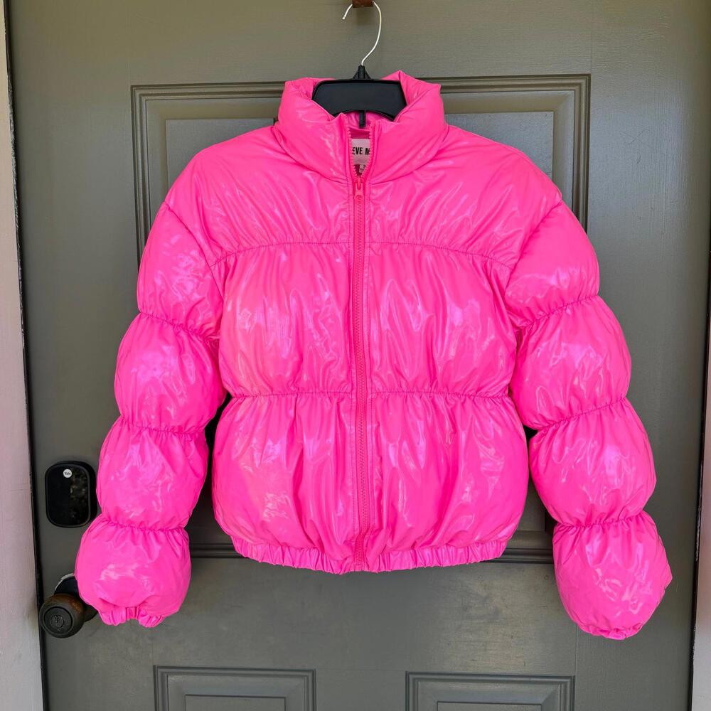 Steve Madden Eden Crop Puffer Jacket Pink Glo / Neon Hot Pink Size Small